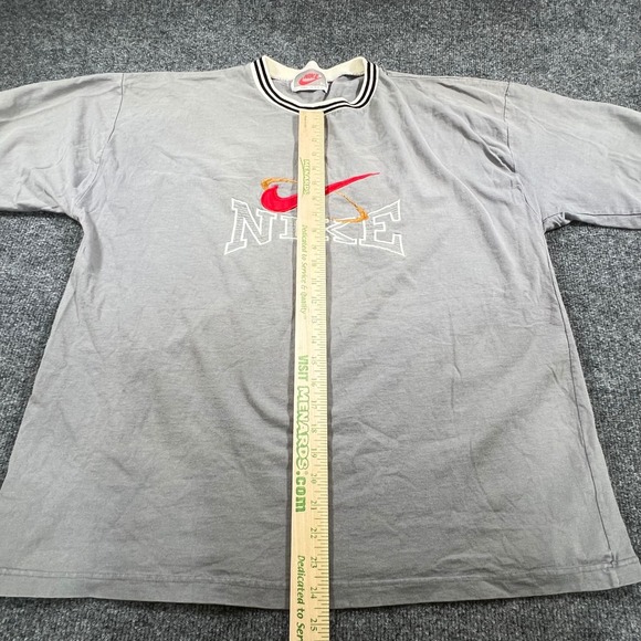 Vtg Nike T-Shirt XL Embroidered Striped Ringer Collar Basketball Made in USA 90s - Picture 6 of 10